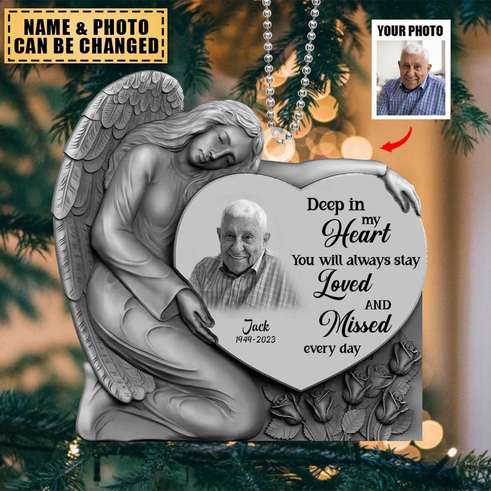 Custom Personalized Angel Heart Acrylic Ornament - Memorial Gift Idea For Christmas - Upload Photo - Deep In My Heart, You Will Always Stay Loved And Missed Every Day - Image 2