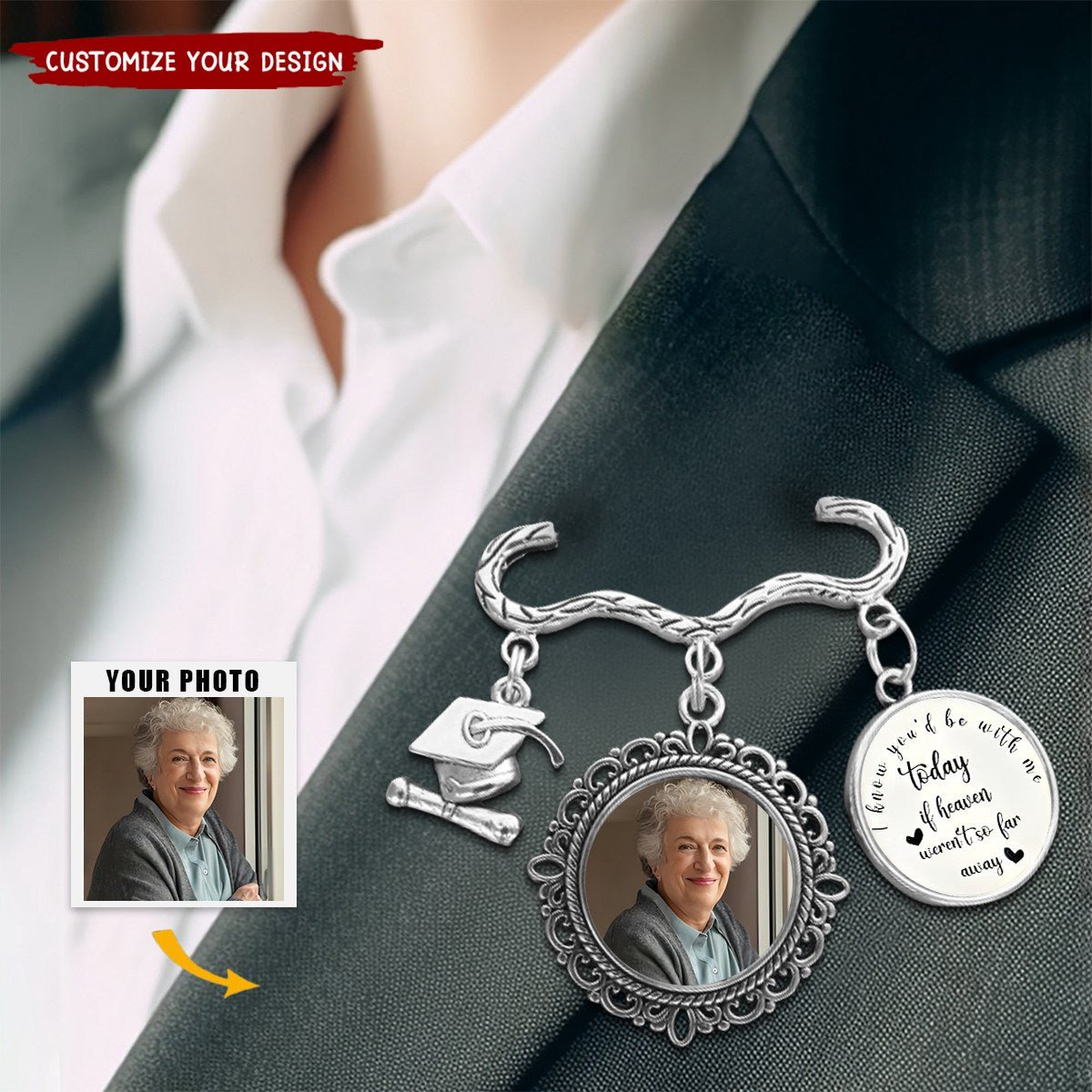 Personalized Antique Graduation Cap Memorial Tassel Brooch Pin with Photo Charm Grad Ceremony Sympathy Gift for Class of 2025 Graduates - Image 3