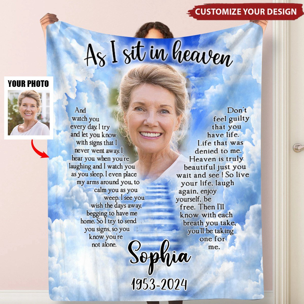 Custom Photo As I Sit In Heaven - Memorial Personalized Blanket - Image 2