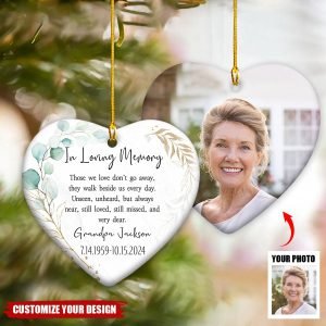 Custom Photo In Loving Memory - Memorial Personalized Heart Shaped Ceramic Ornament