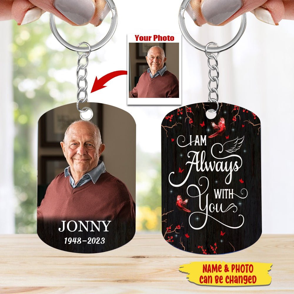 Berry Branch Cardinal Photo Inserted Family Memorial Remembrance Keepsake Sympathy Gift Personalized Keychain - Image 2