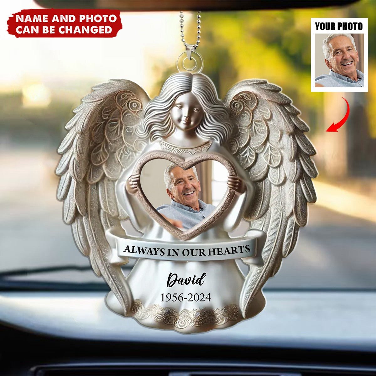 Angel Among Us Upload Photo Memorial Acrylic Ornament, Personalized 3D Effect Memorial Ornament - Image 2