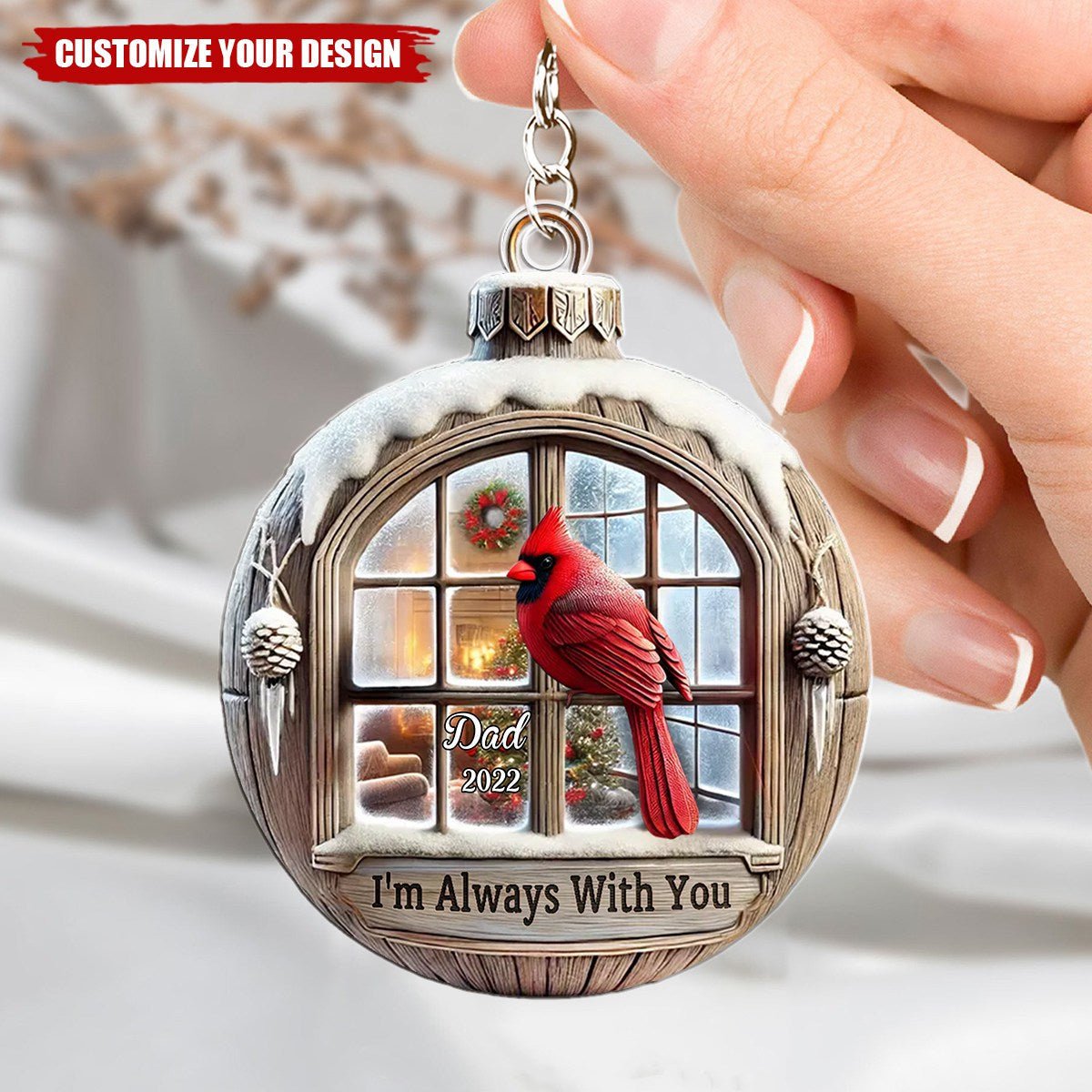 Memorial Cardinal Outside Window Sympathy Gift - Personalized Acrylic Keychain - Image 2