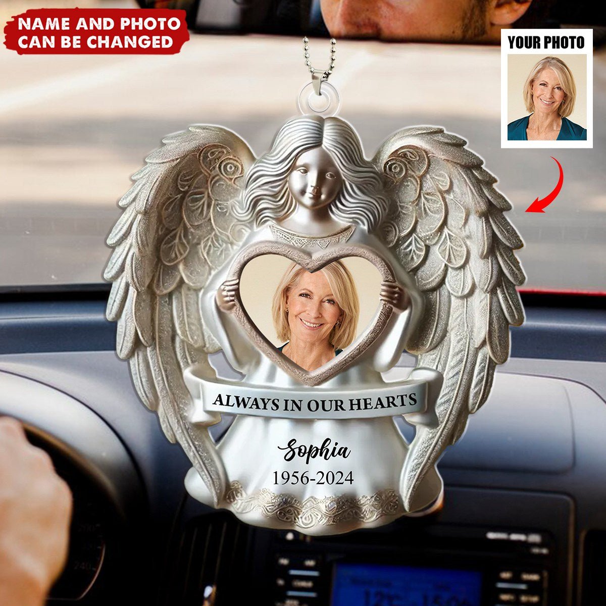 Angel Among Us Upload Photo Memorial Acrylic Ornament, Personalized 3D Effect Memorial Ornament - Image 3