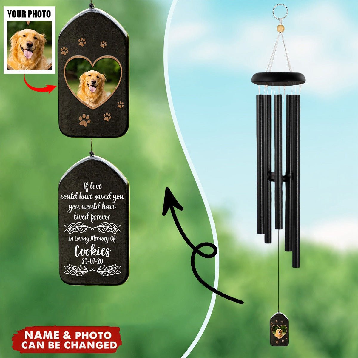 Custom Photo You Left Paw Prints On My Heart Memorial Wind Chimes - Image 2