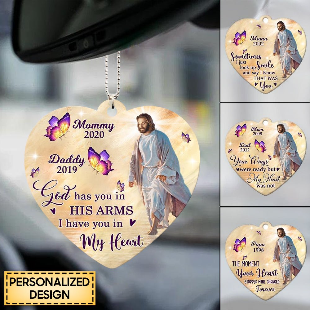 God Has You In His Arms Jesus Butterfly Memorial Gift Personalized Ornament - Image 2