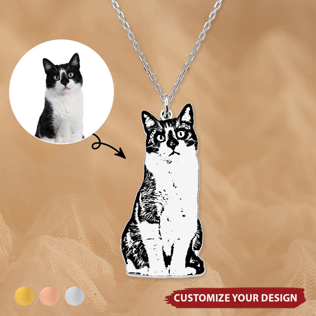 Custom Pet Portrait Necklace - Personalized Memorial Dog&Cat Necklace - Image 4