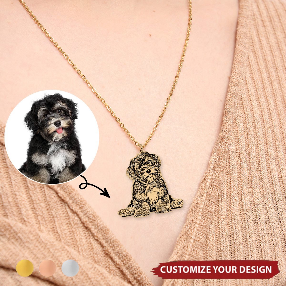 Custom Pet Portrait Necklace - Personalized Memorial Dog&Cat Necklace - Image 3