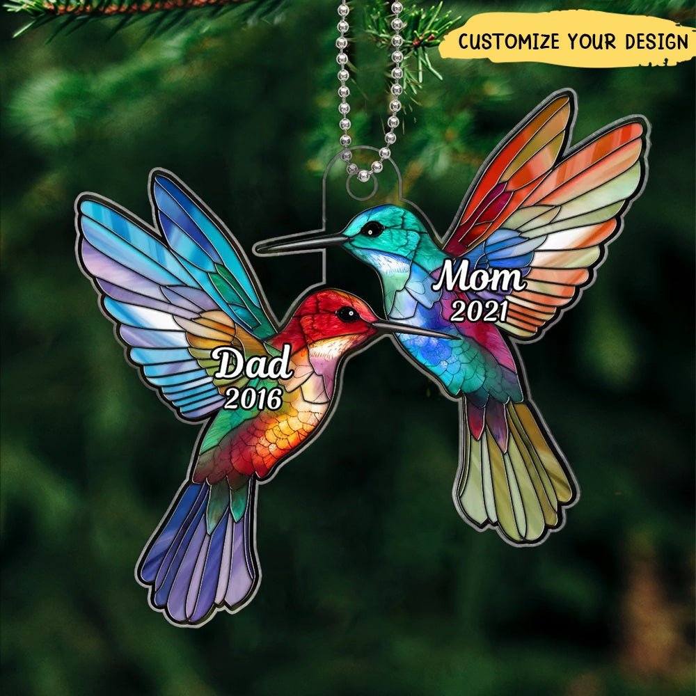 Dad Mom Stained Glass Hummingbird Memorial Keepsake Personalized Acrylic Ornament - Image 2