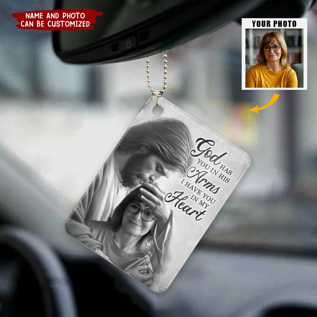 God Has You In His Arms Memorial Gift Personalized Photo Ornament - Image 2