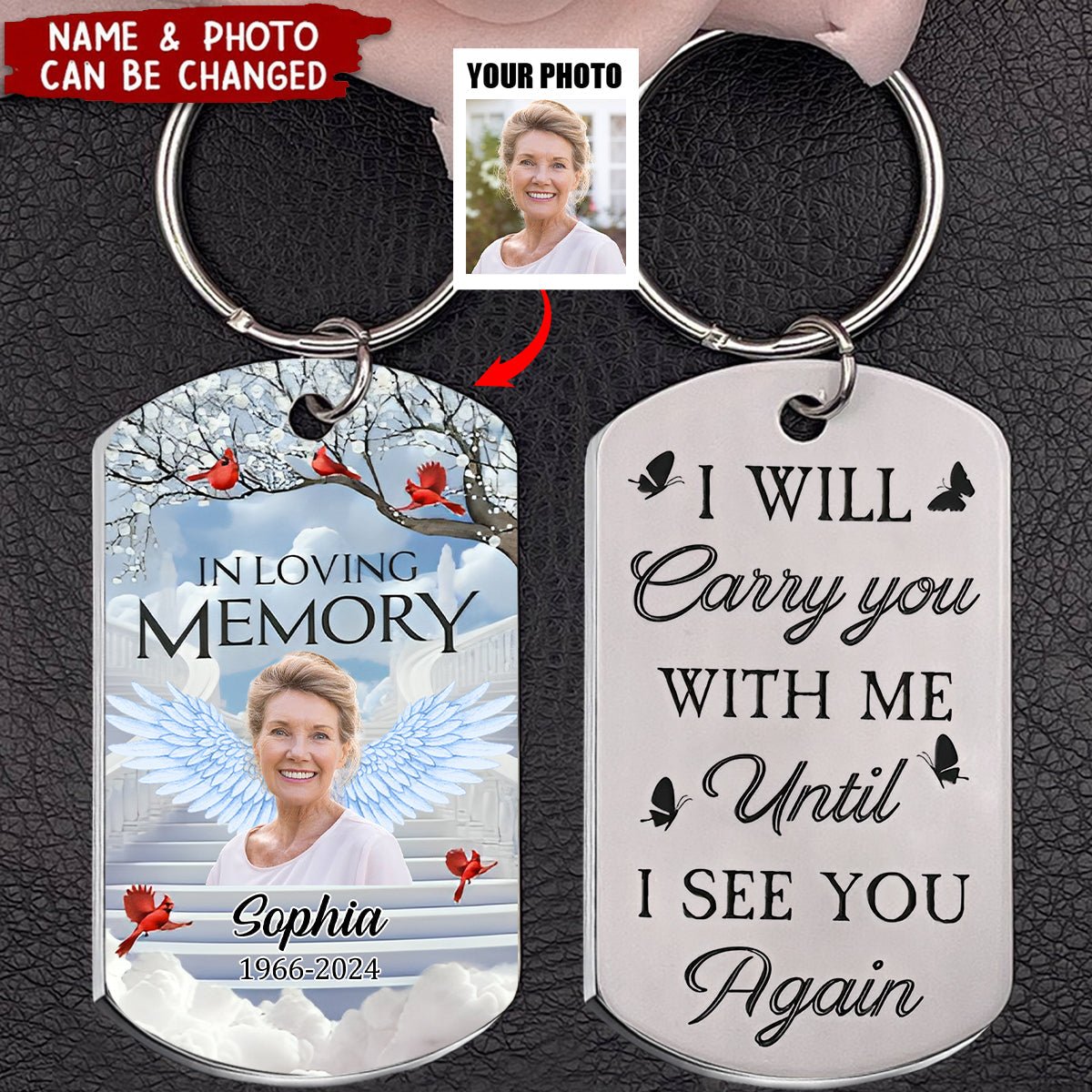Memorial Cardinal I Will Carry You With Me - Personalized Stainless Steel Photo Keychain - Image 2