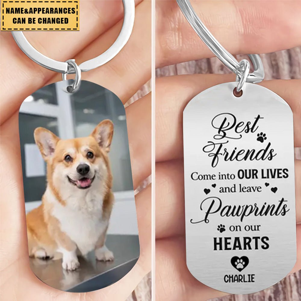 Custom Pet Photo - Memorial Gift Idea For Pet Owner - Best Friends Come Into Our Lives and Leave Pawprints On Our Hearts - Personalized Stainless Steel Keychain - Image 2