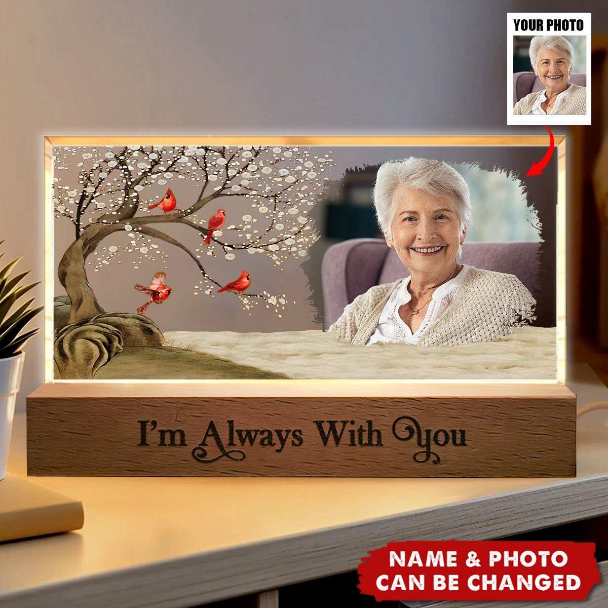 Custom Photo I'm Always With You Family Memorial - Personalized Rectangle LED Light - Image 2