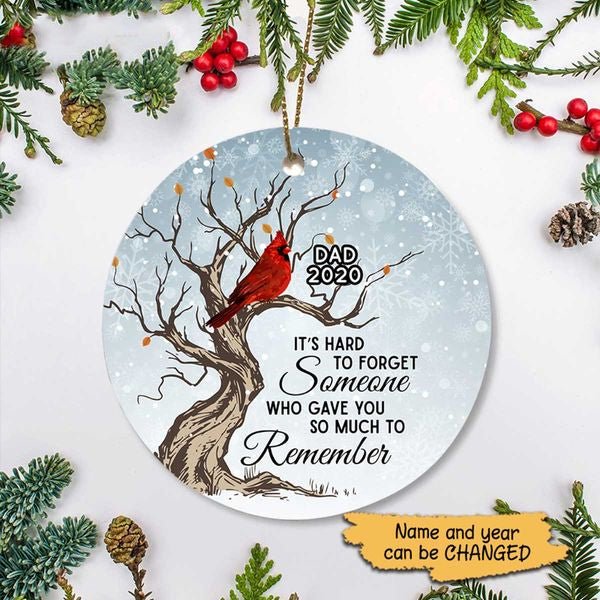 Hard To Forget Cardinal Memorial Personalized Circle Ornament - Image 2