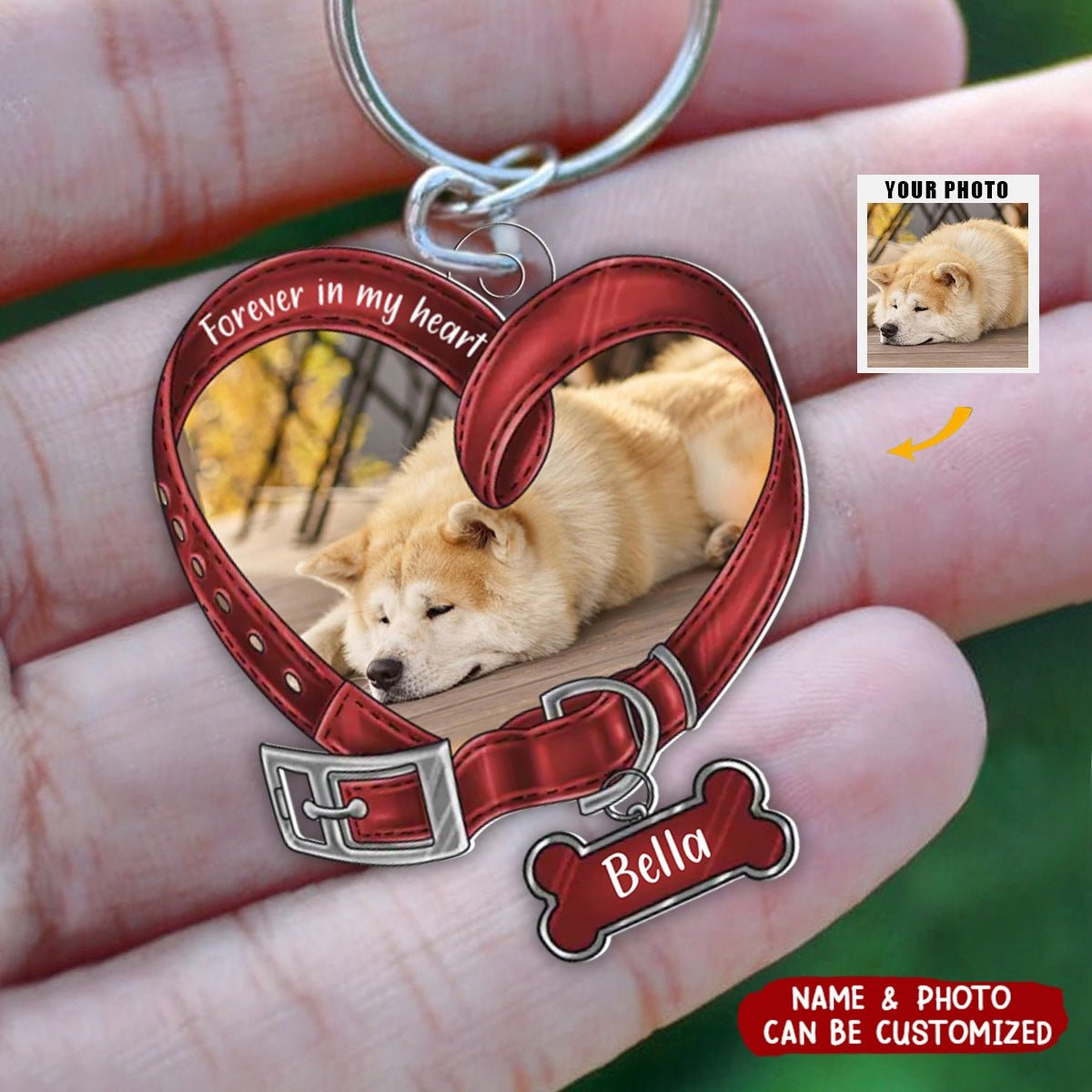 Heart Shaped Dog Collar Memorial Personalized Photo Acrylic Keychain - Image 3