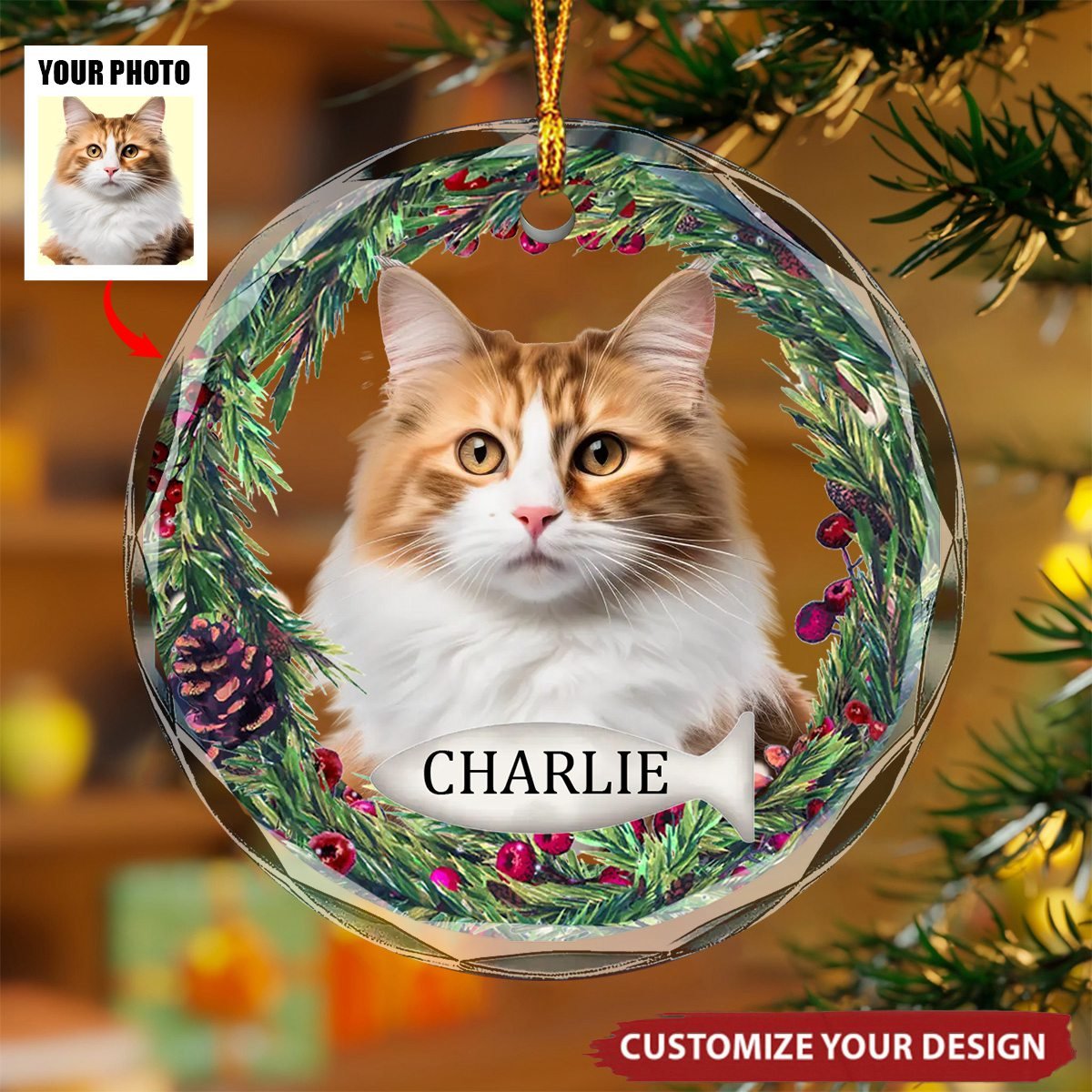 Custom Photo I'm Always With You - Memorial Personalized Circle Glass Ornament - Image 2