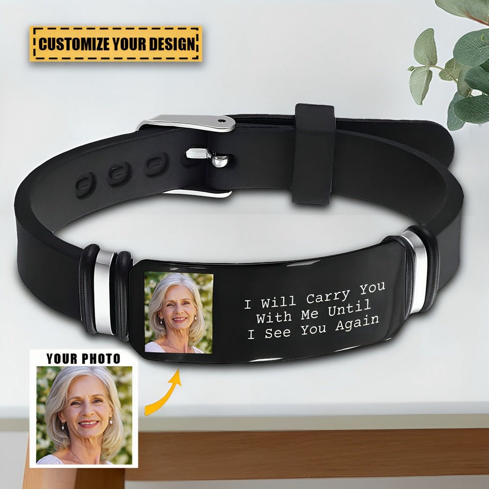 Custom Photo I'll Carry You - Memorial Gift For Family, Siblings, Friends, Dog Lovers, Cat Lovers - Personalized Engraved Bracelet - Image 2