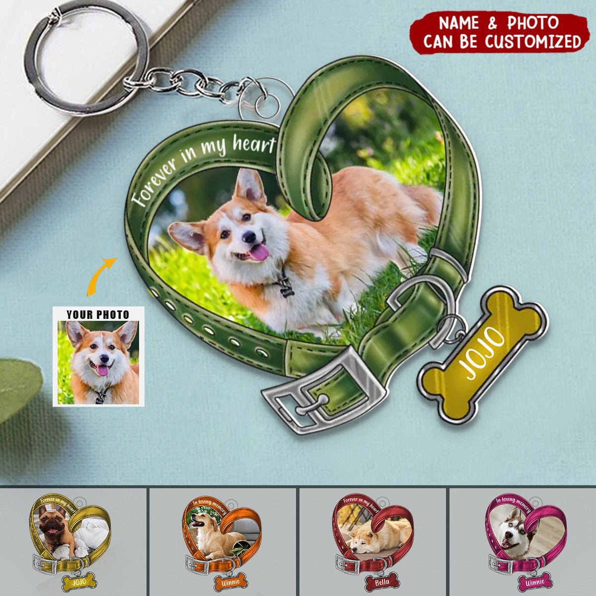 Heart Shaped Dog Collar Memorial Personalized Photo Acrylic Keychain - Image 2