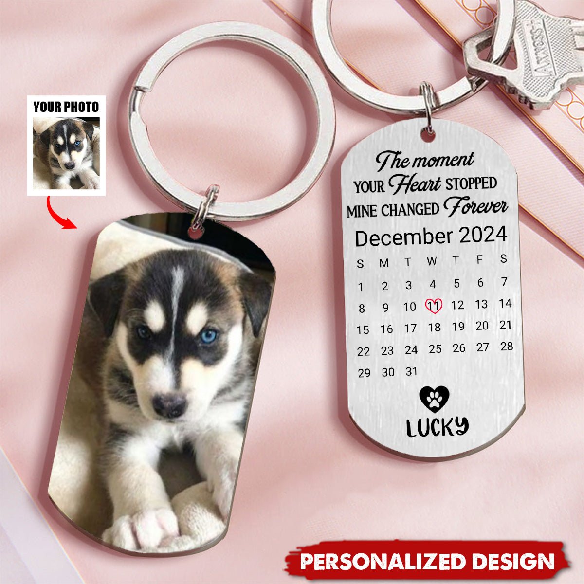 Custom Photo A Loyal Heart Never Fades - Memorial Personalized Keychain - Sympathy Gift For Pet Lovers - Image 2