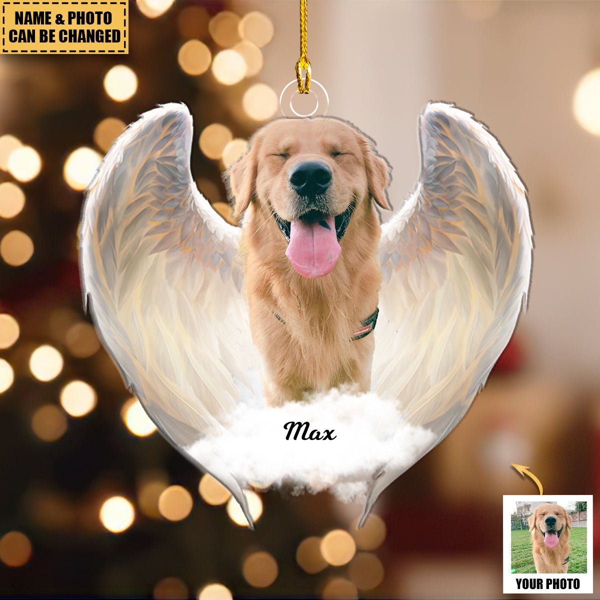 Custom Photo Pet Within Angel Wings Memorial Acrylic Ornament - Image 2