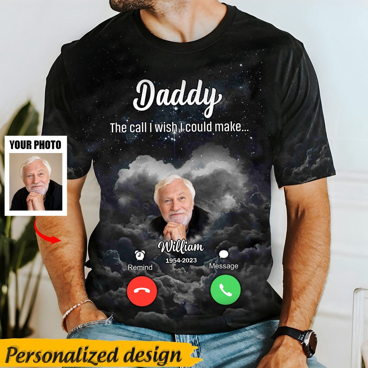Memorial Photo, Daddy Mommy The Call I Wish I Could Make - Personalized T-shirt - Image 2