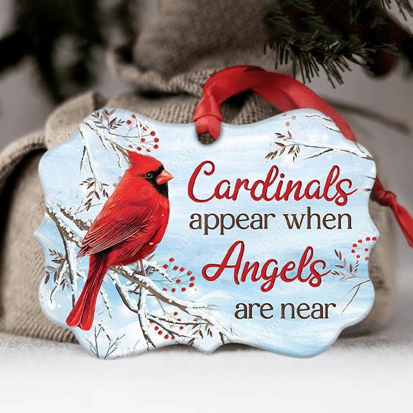 Red cardinal, Frozen cranberry, Winter forest, Cardinals appear when angels are near - Heaven Aluminum Ornament - Image 2