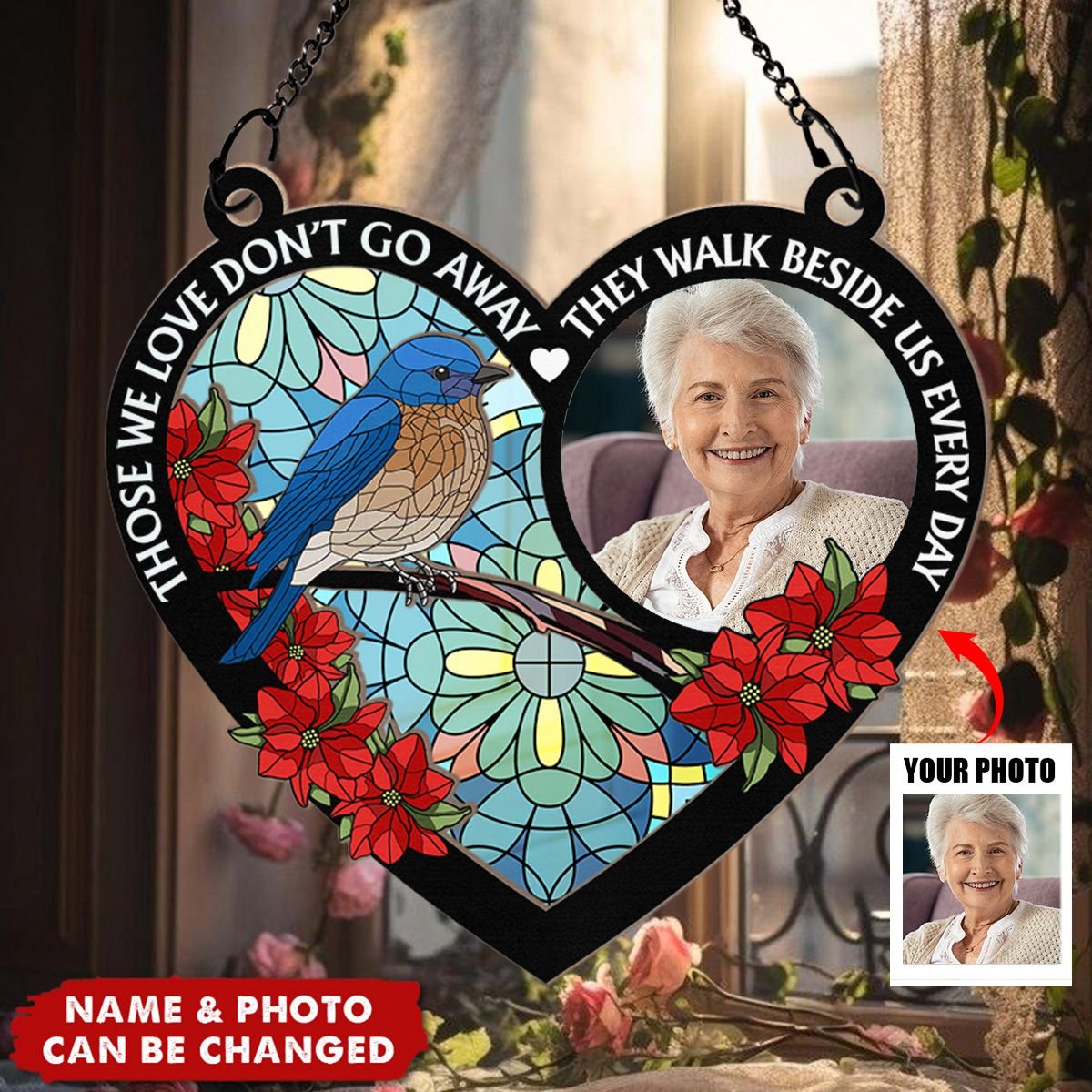 Custom Photo I'm Always With You Memorial Heart - Personalized Window Hanging Suncatcher Ornament - Image 2