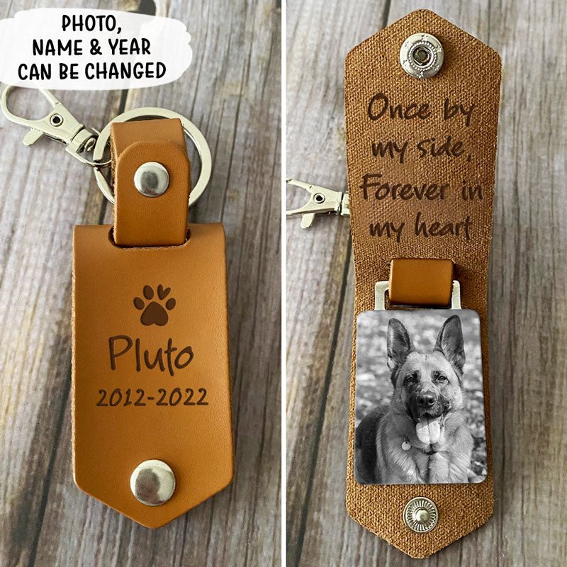 Pet Forever In My Heart, Personalized Leather Keychain, Memorial Gifts, Custom Photo - Image 2