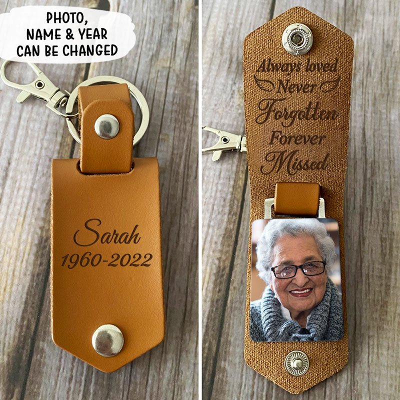 Always Loved Never Forgotten, Personalized Leather Keychain, Memorial Gift, Custom Photo - Image 2