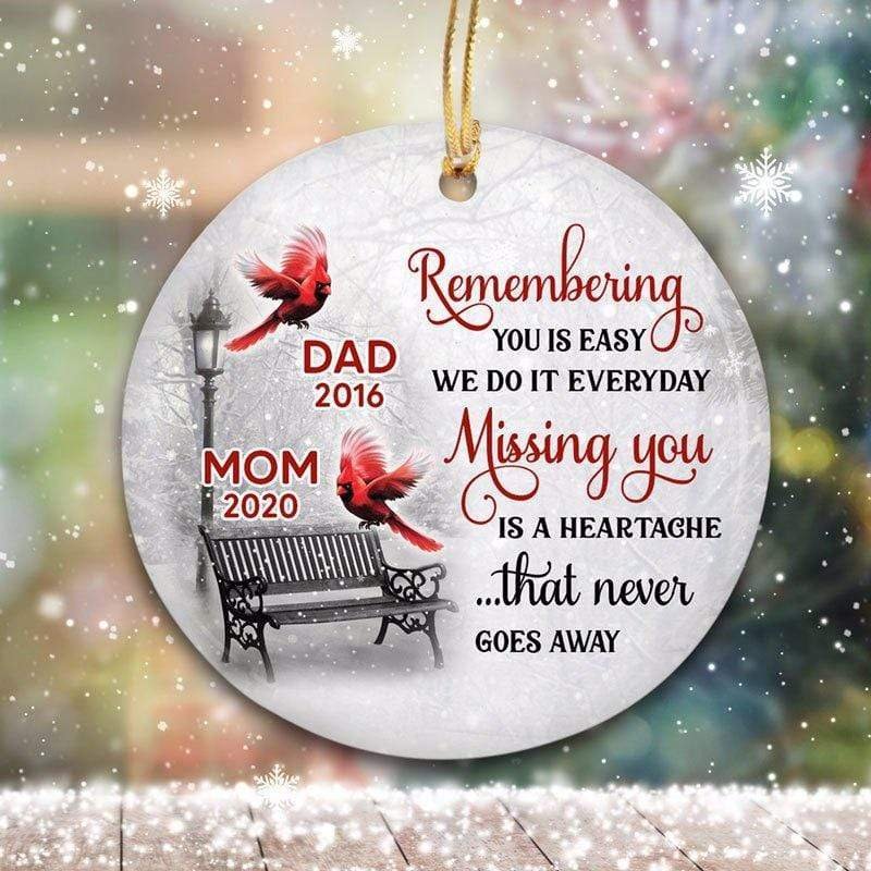 Cardinals Winter Memorial Personalized Circle Ornament - Image 2